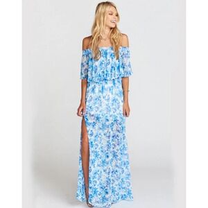 SHOW ME YOUR MUMU‎ Blue Floral Off Shoulder Maxi Dress Size XS